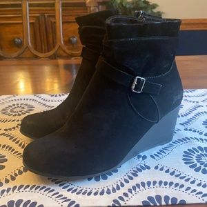 Worn once! Blowfish Black Suede Wedge Bootie